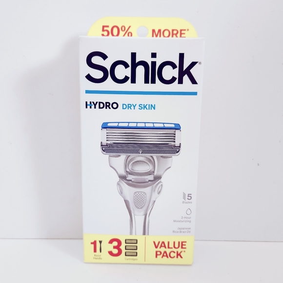 🔮3/$15 Schick Hydro Dry Skin 5-Blade Razor + 3 Razor Blade Refills - Picture 1 of 15